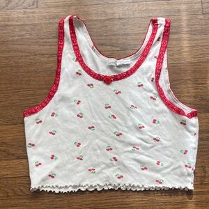 Cherry Print Crop Top with Red Trim Size M